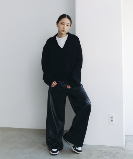 【FINE】synthetic leather wide pants /2size/2color