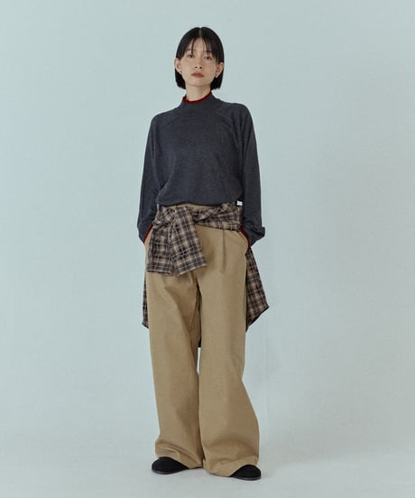wool blend mock neck knit with colored edge/3color
