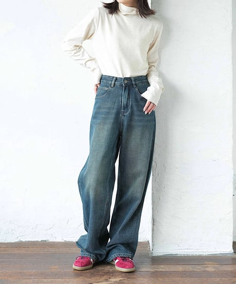 straight denim pants/2color