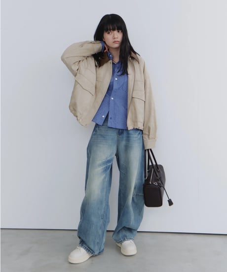 Leather Collar Suede Drawstring Jacket / 2color