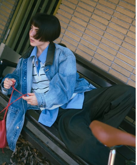 vintage collar denim jacket/2color