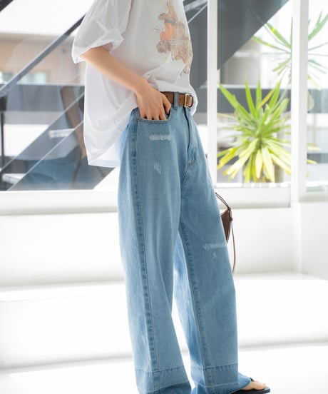 damaged loose straight denim