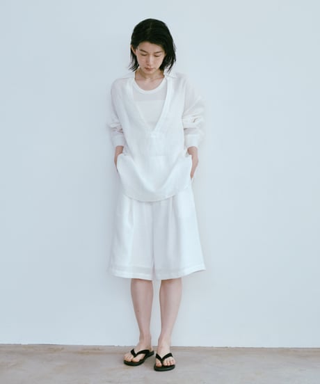 【setup対応】relaxed open linen shirt / linen tuck shorts /2color