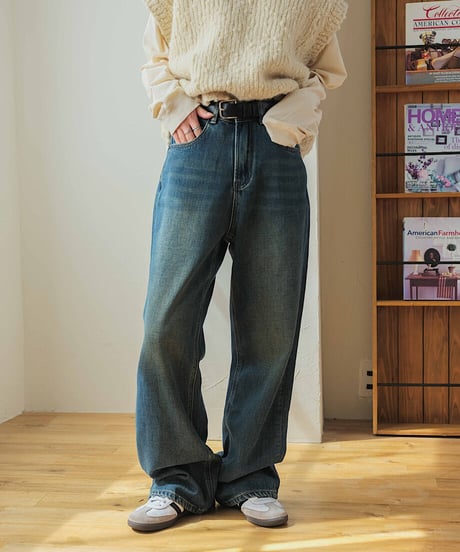 straight denim pants/2color