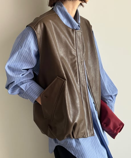 synthetic leather vest/2color