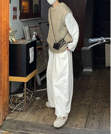 smooth cotton loose tapered pants/3color
