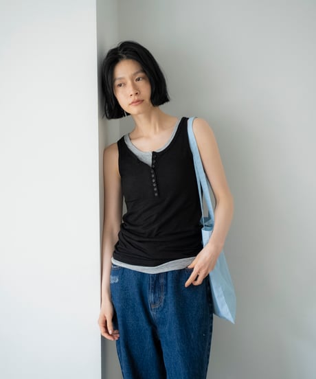 layered henley neck tank top