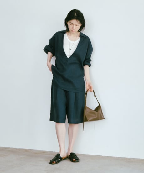 【setup対応】relaxed open linen shirt / linen tuck shorts /2color
