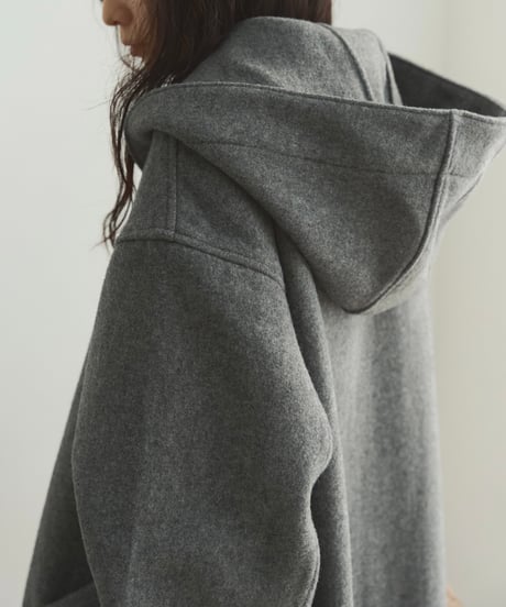 wool melton hoodie long coat/2color