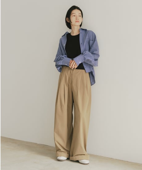 tucked wide cotton pants / 2size / 3color