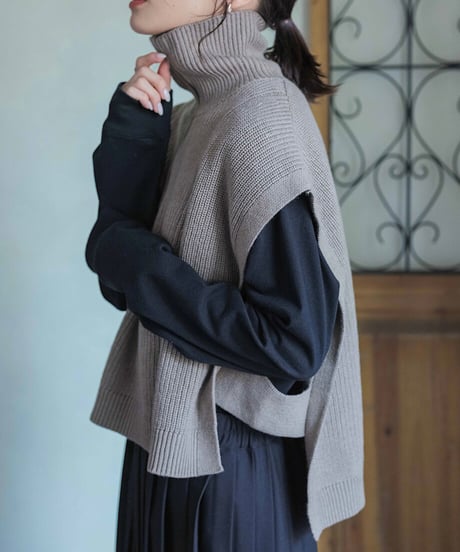 *【一部予約】half zip knit vest/3colors 即納：charcoal,ivory 10月初旬〜中旬入荷分：greige