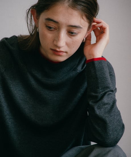 wool blend mock neck knit with colored edge/3color