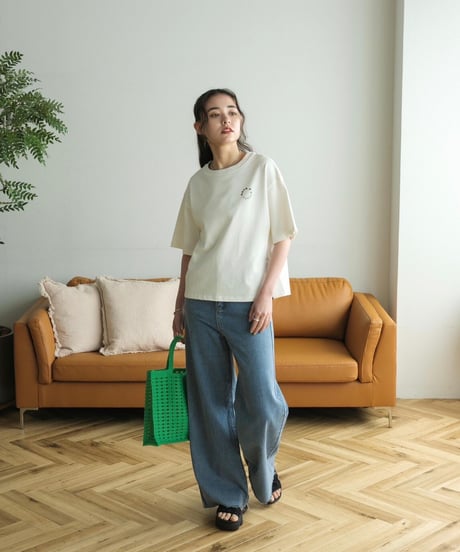 cut off wide denim pants/2size