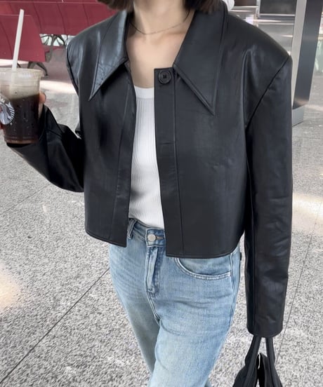 cropped fake leather jacket/2color