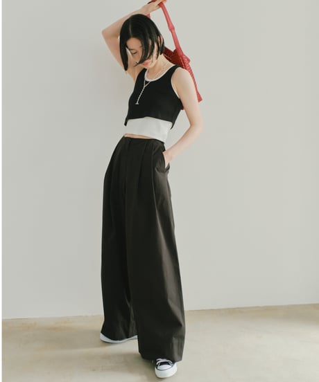 tucked wide cotton pants / 2size / 3color
