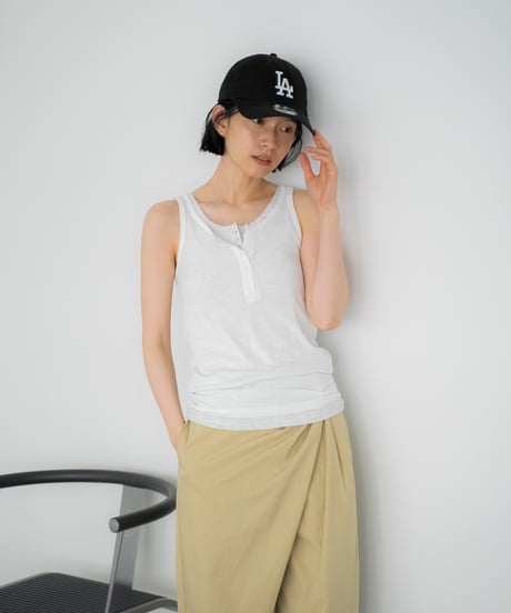 layered henley neck tank top