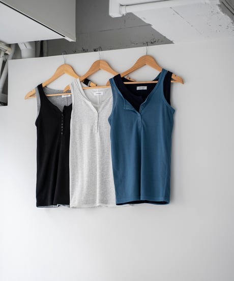 layered henley neck tank top