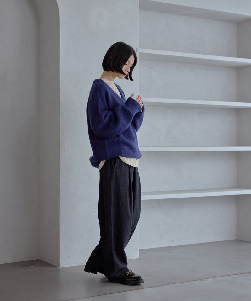 V neck mohair blend mixed color knit/4color | F