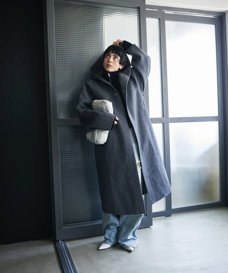 melton hoodie long coat/2colors | F A S H I R U
