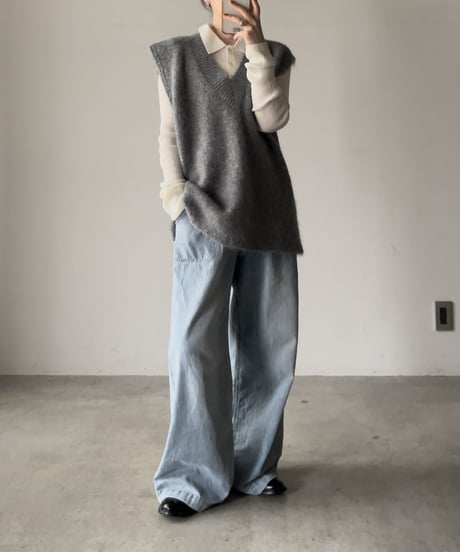 V neck shaggy knit vest/2color