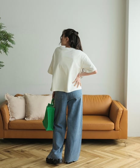 cut off wide denim pants/2size