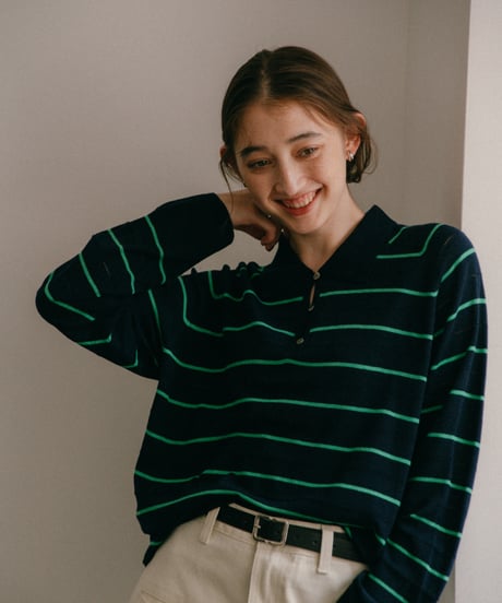 wool blend border polo sweater/3color