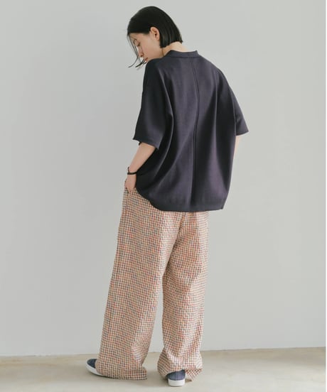 linen cotton check easy pants/2color