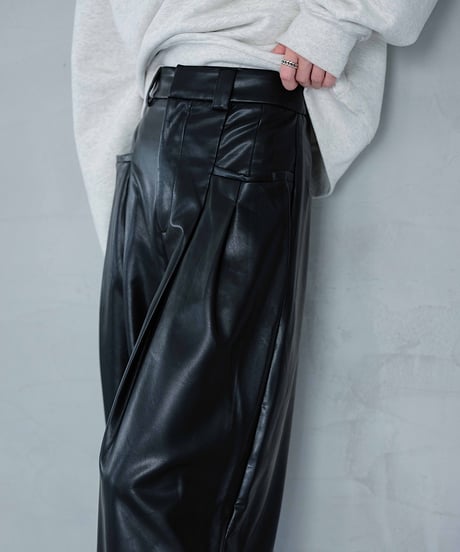 eco leather tuck wide pants