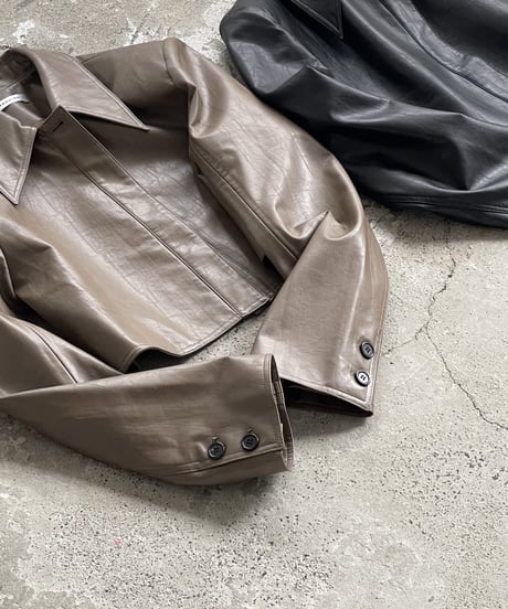 cropped fake leather jacket/2color