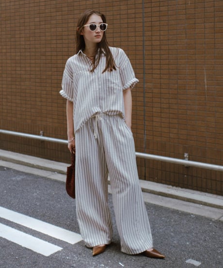 【setup対応】soft stripe short sleeve shirt / soft stripe easy pants /2color