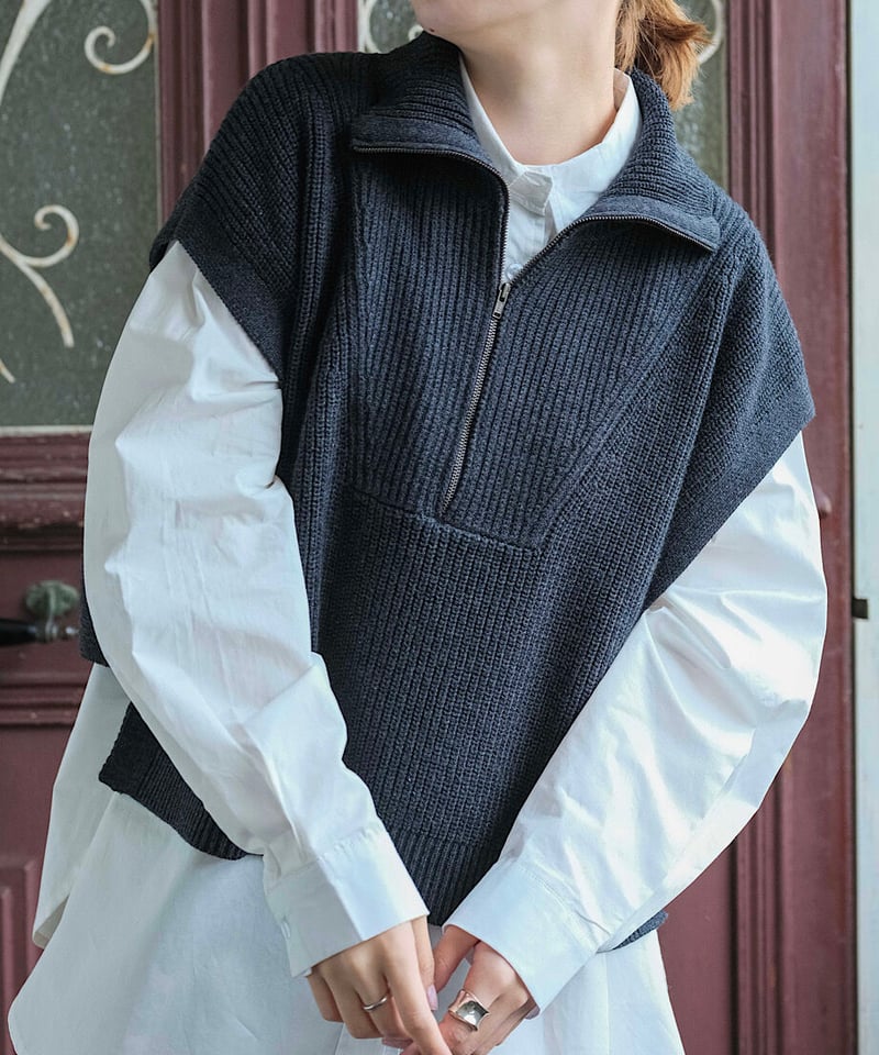 【新品タグ付き】fashiru  ファシル　half zip knit vest