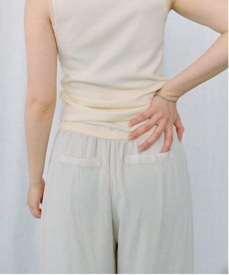 sheer wide tucked pants / 3color