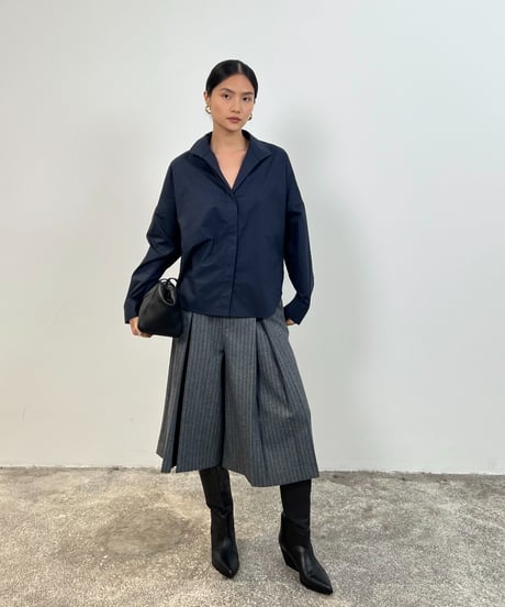 【FINE】stand collar minimal shirt / 2color