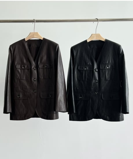 【FINE】v-neck leather touch jacket / 2color