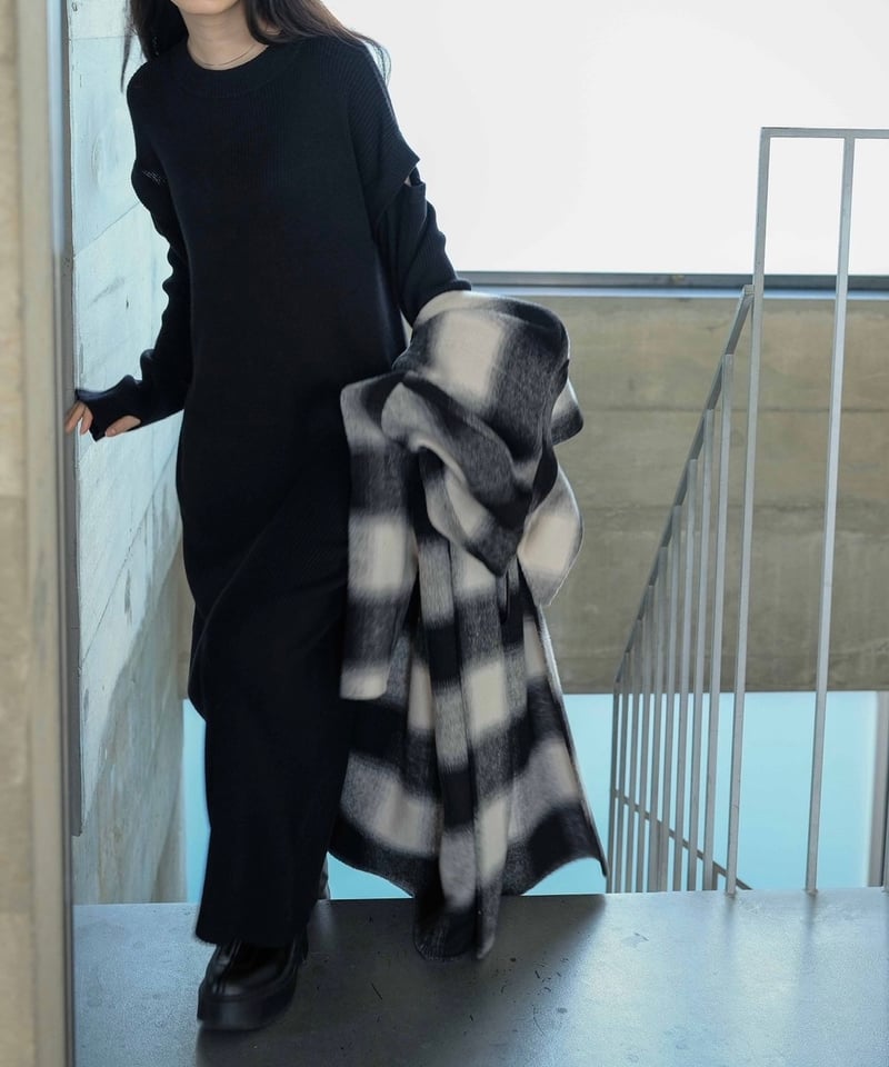 fashiru ニットワンピース switch sleeve rib knit OP/2color | F A S H I R U