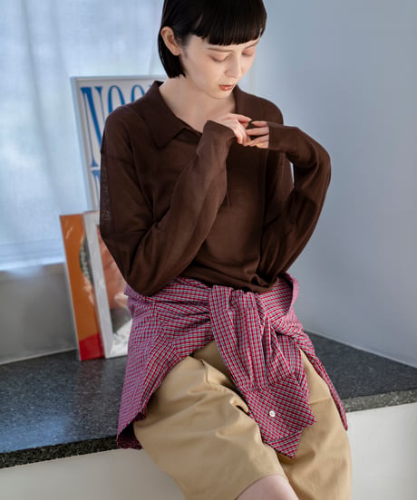 sheer polo knit shirt (long sleeve)