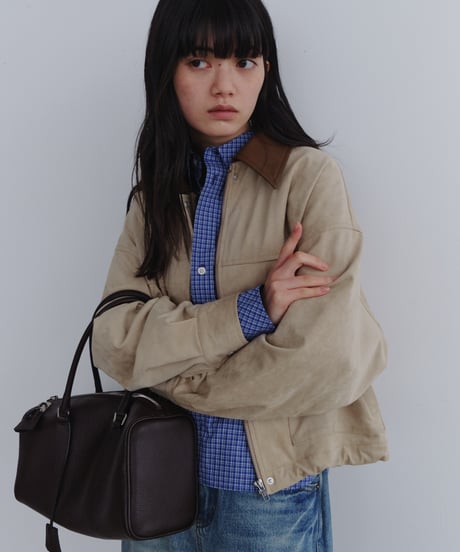 Leather Collar Suede Drawstring Jacket / 2color