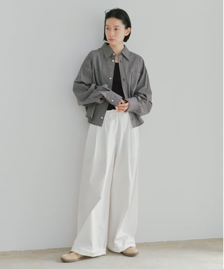 tucked wide cotton pants / 2size / 3color