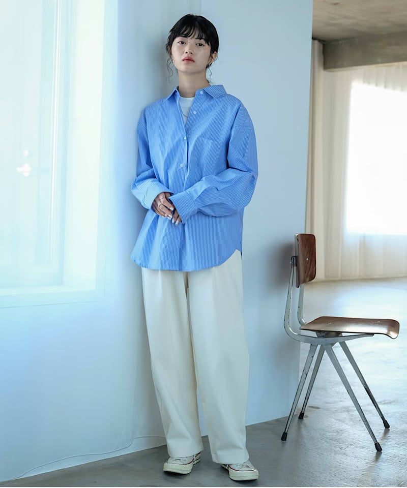 予約】blue stripe shirt with monogram mark 6月初旬入荷