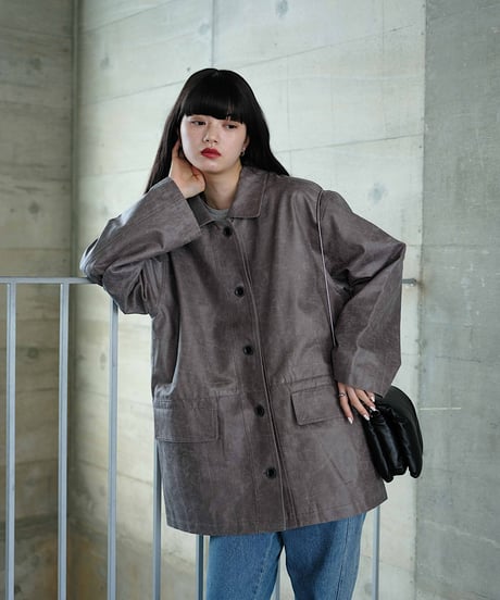 leather like shirt jacket/3color
