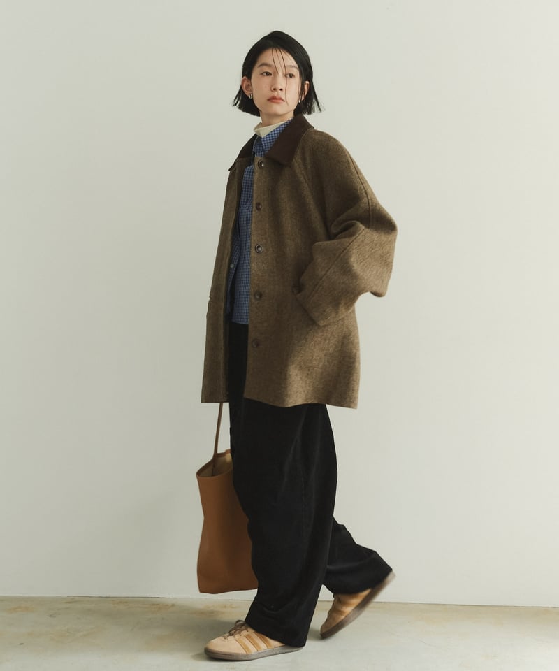corduroy collar wool middle coat/2color | F A S