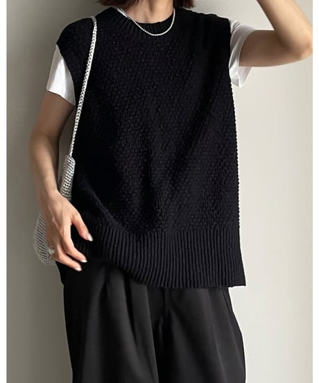 back open knit vest/2color