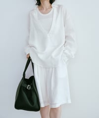 【setup対応】relaxed open linen shirt / linen tuck shorts /2color