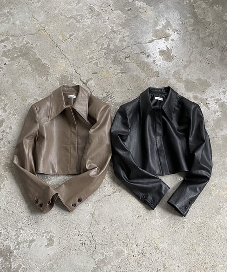 cropped fake leather jacket/2color
