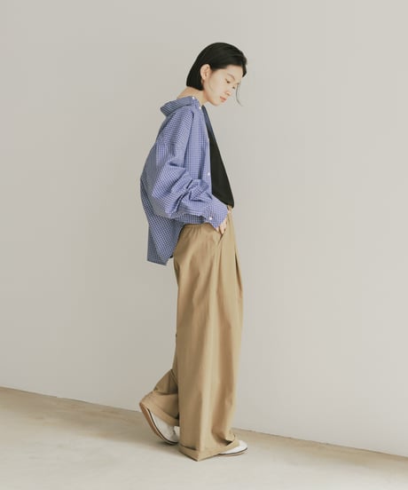 tucked wide cotton pants / 2size / 3color
