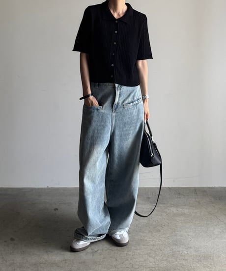 mesh polo knit shirts/2color