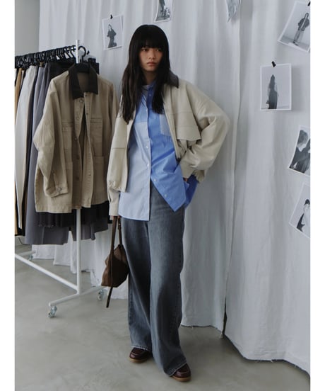 Leather Collar Suede Drawstring Jacket / 2color
