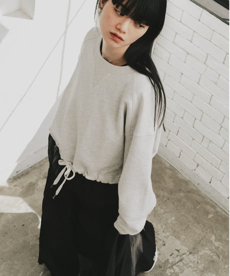 drawstring cropped sweat/3color