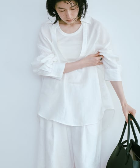 【setup対応】relaxed open linen shirt / linen tuck shorts /2color