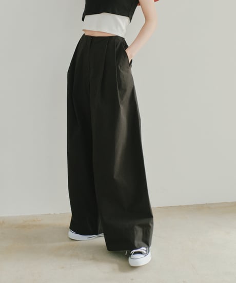 tucked wide cotton pants / 2size / 3color